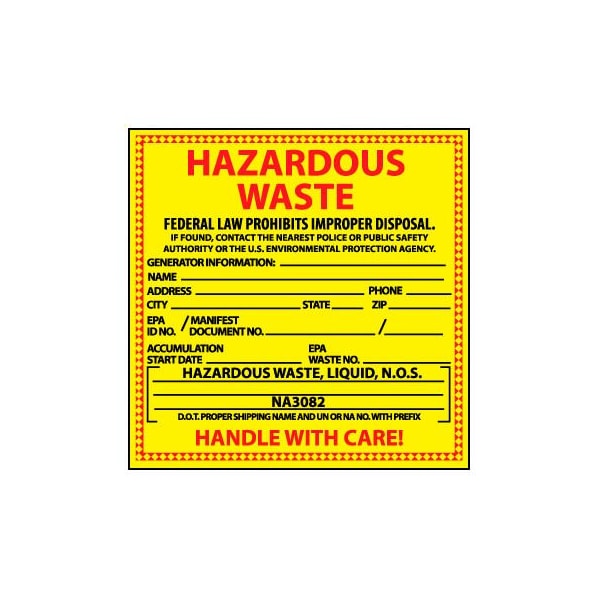 Hazardous Waste Vinyl Labels - For Liquids